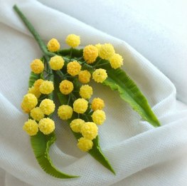 МИМОЗА (3 часа) (бутоньерка, украшение на заколку) - лепка цветочков, лепка листиков, сборка.